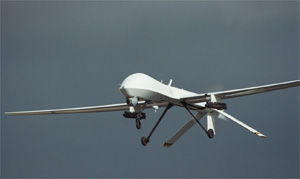 General Atomics Aeronautical Systems, Inc. Rq-1 Predator Unmanned Aerial Vehicle (UAV) armed with two Hellfire missiles